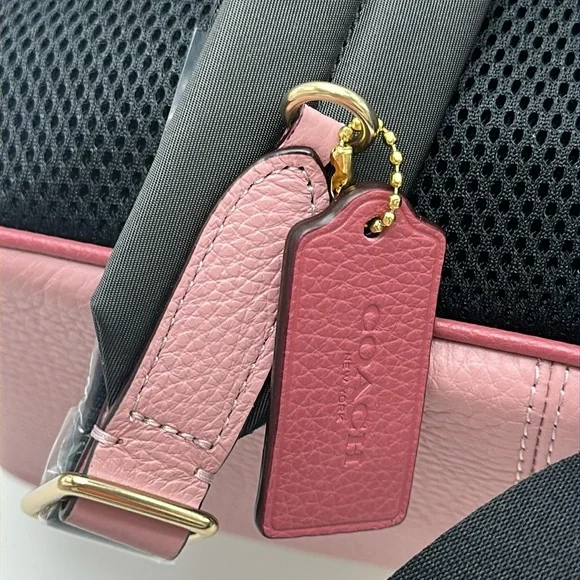 Coach Court Stripe Heart Motif Pebble Leather Chalk White Backpack NWT - Picture 12 of 16